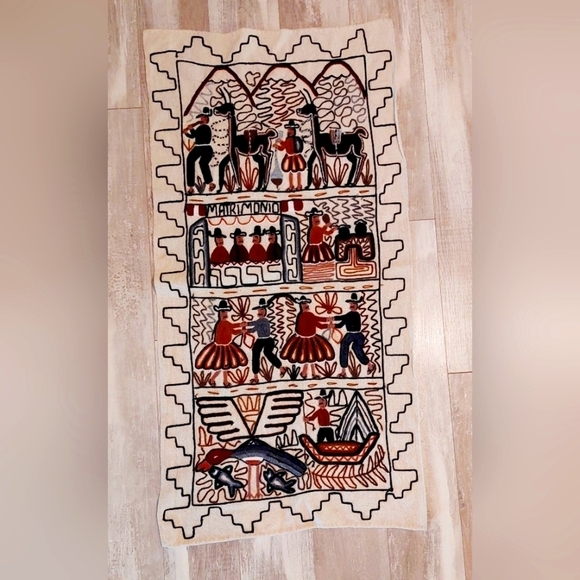 Vintage Folk Art Handmade Embroidered Peruvian Woven Tapestry Art - Pre- loved - Picture 7 of 12